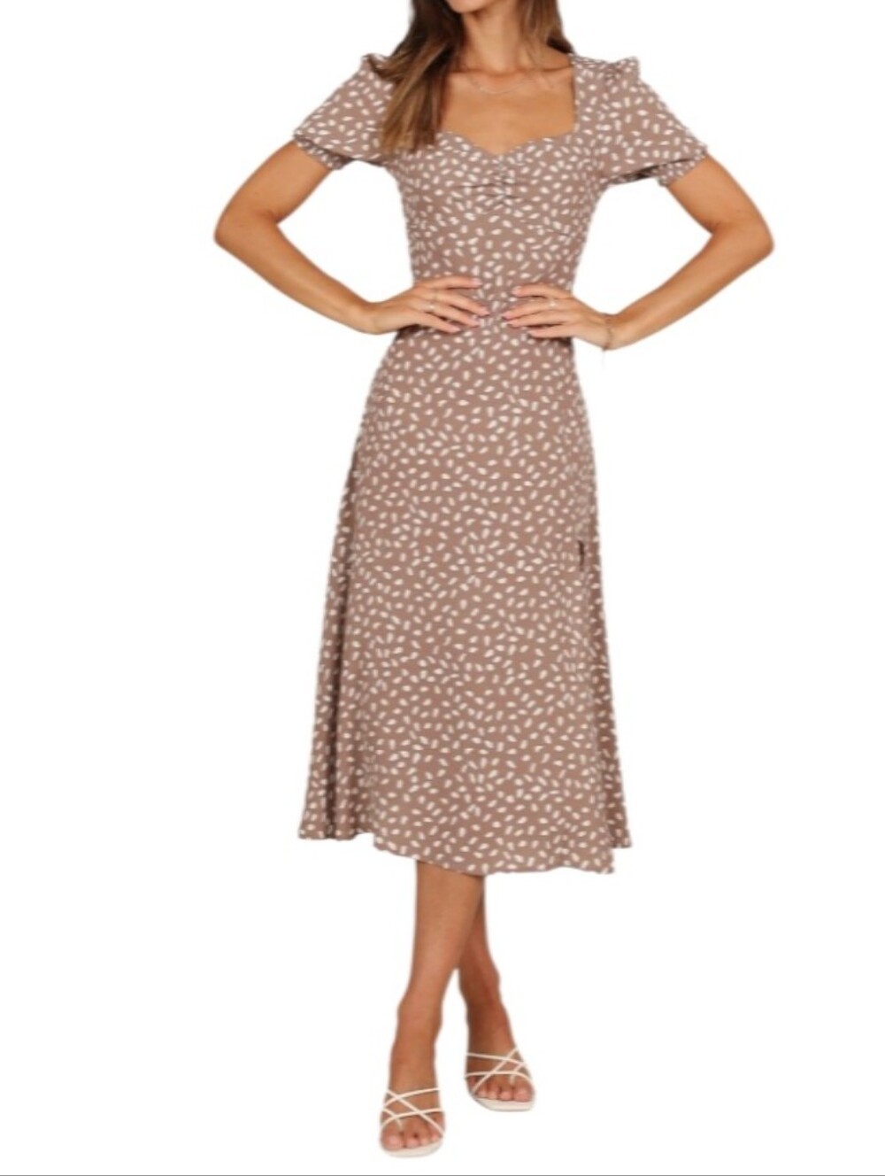 Petal & Pup Franklin Print Puff Sleeve Midi Slit Dress-NWT